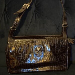 Paloma Picasso Glossy Brown Crocodile Shoulder Bag